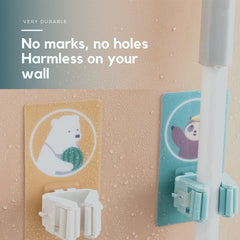 Cartoon Broom & Mop Holder Sticker - 1 Pc