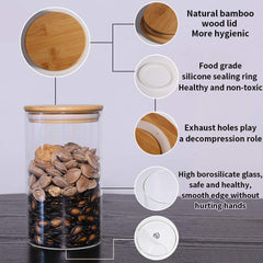 500ml Bamboo Lid Glass Food Storage Jar Set for Kitchen