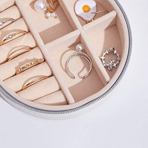 Round Mini PU Leather Jewelry Organizer Box for Travel and Storage