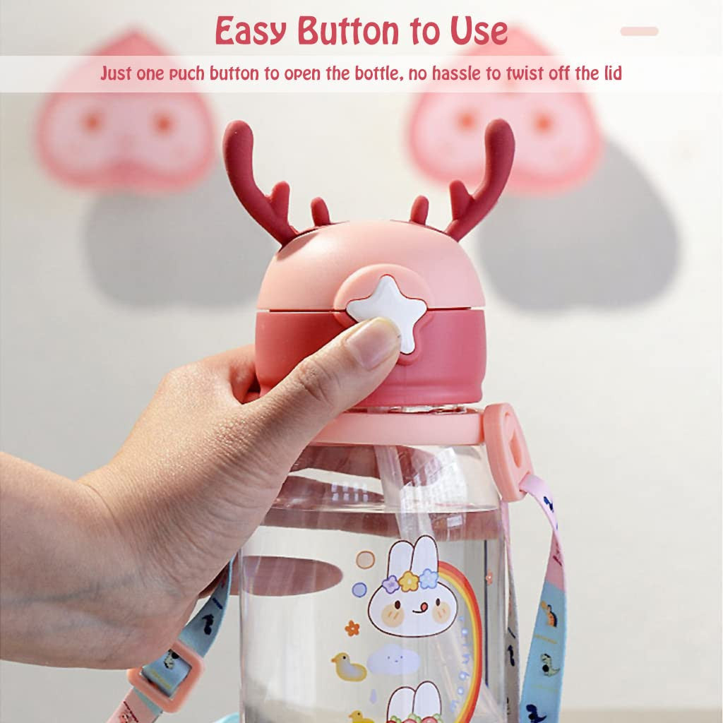 Cute Cartoon Animal Water Bottle with Straw for Kids & Travel