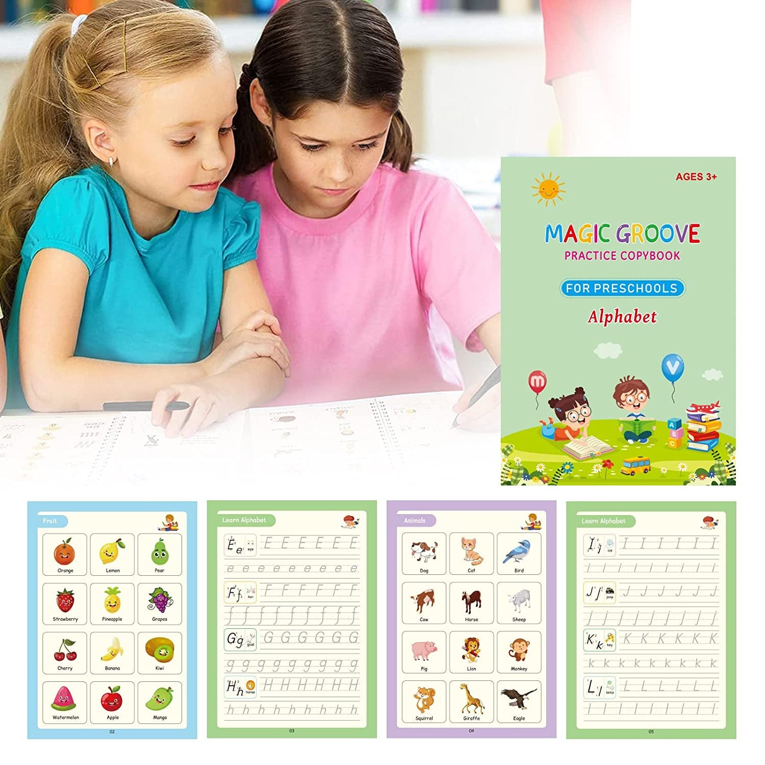 Magic Practice Copybook Set for Kids with Reusable Tracing Pages and Soft Pen Cover