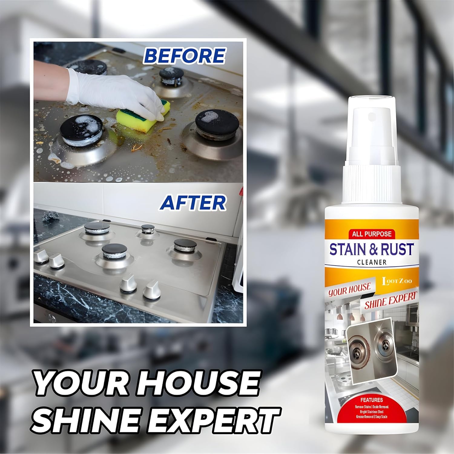 All-Purpose Rust & Stain Cleaner Spray for Kitchen Surfaces