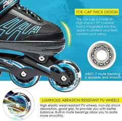 Blue LED Light-Up Inline Skates for Kids and Adults