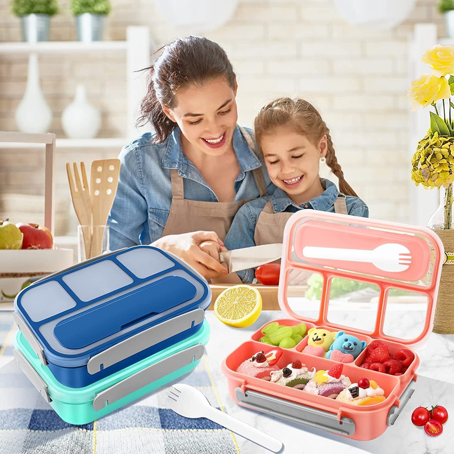 Leakproof 4-Compartment Square Lunch Box for Kids & Adults, Reusable