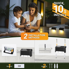 4 Pack Solar Step Lights – Waterproof LED Fence & Garden Lights, Warm Yellow, Black