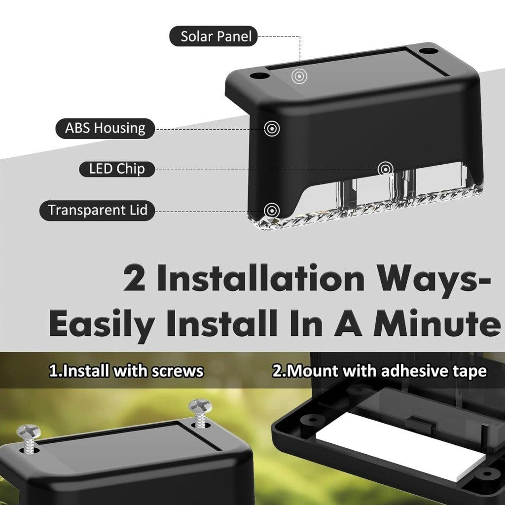 4 Pack Solar Step Lights – Waterproof LED Fence & Garden Lights, Warm Yellow, Black