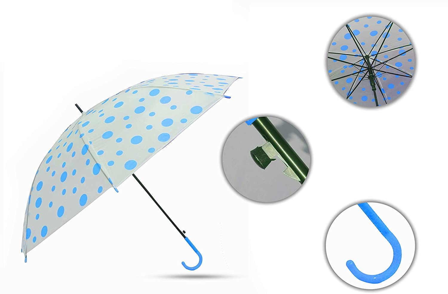 Blue Dot Transparent Folding Umbrella for Kids & Adults