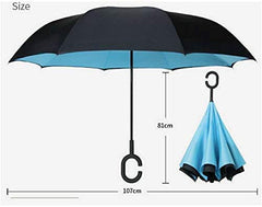 Reverse Windproof C-Shaped Handle Umbrella with Double Layer Design