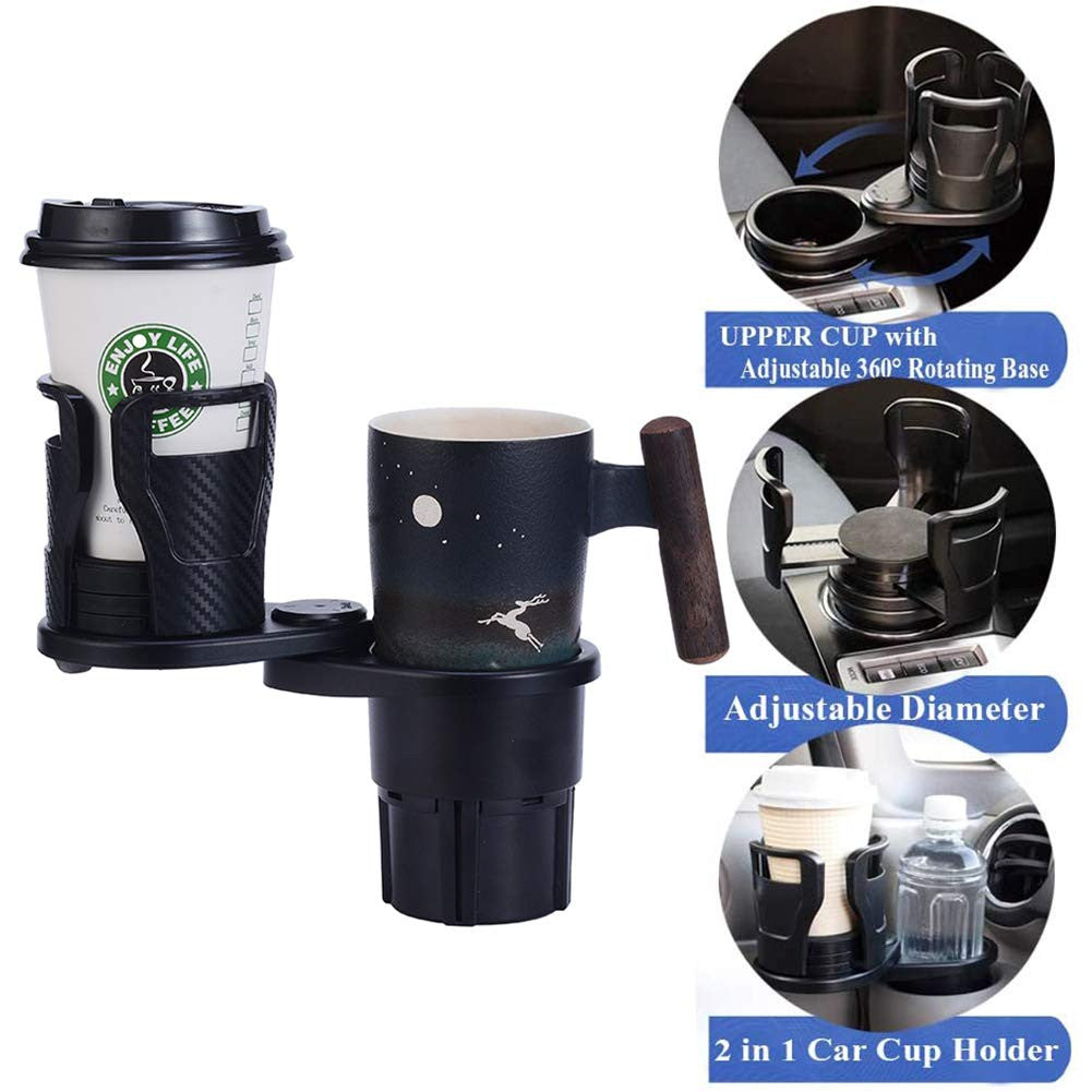Multifunctional 2-in-1 Car Cup Holder Extender with Phone & Snack Storage