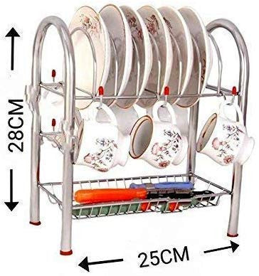 Rose Gold Stainless Steel Cup and Saucer Holder with Cutlery Rack