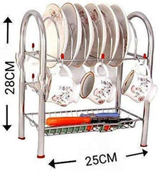 Rose Gold Stainless Steel Cup and Saucer Holder with Cutlery Rack