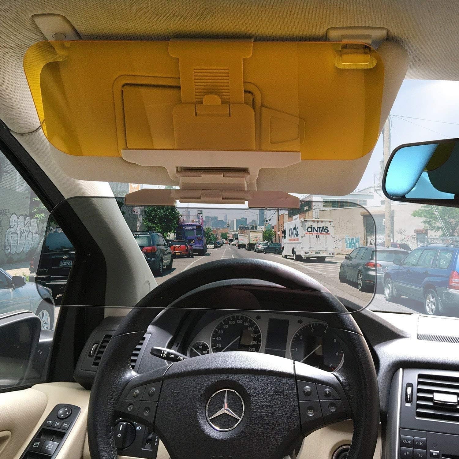 HD Car Sun Visor for Day & Night Glare Protection, Yellow