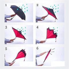 Reverse Windproof C-Shaped Handle Umbrella with Double Layer Design