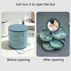 4-Layer 360° Rotating Jewelry Organizer with Mirror and Storage