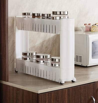 2-Layer Slim Plastic Storage Rack with Wheels for Kitchen & Laundry