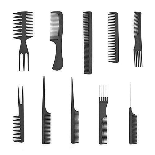 10-Piece Professional Salon Hair Styling Comb Set for All Hair Types