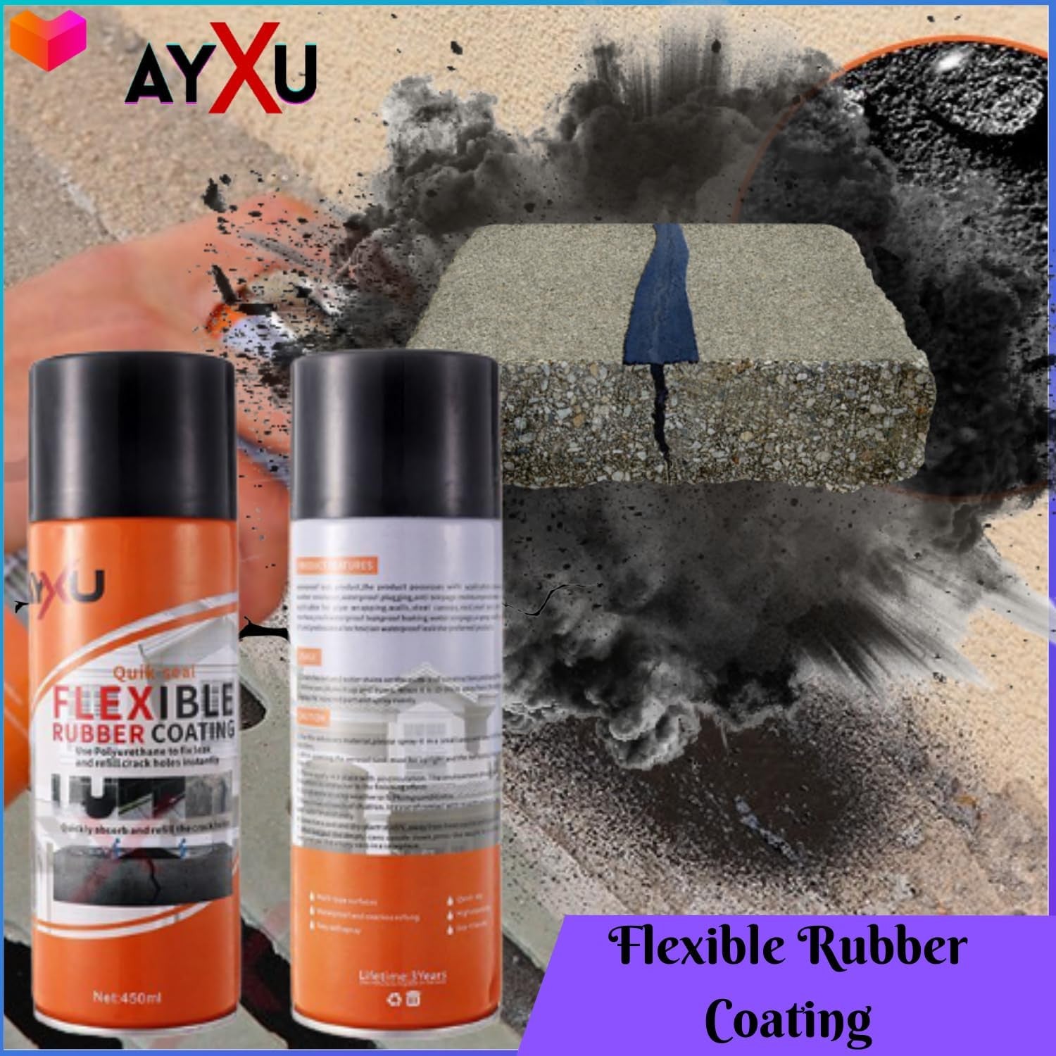 Black Flexible Rubber Coating Spray for Waterproof Leak Repair
