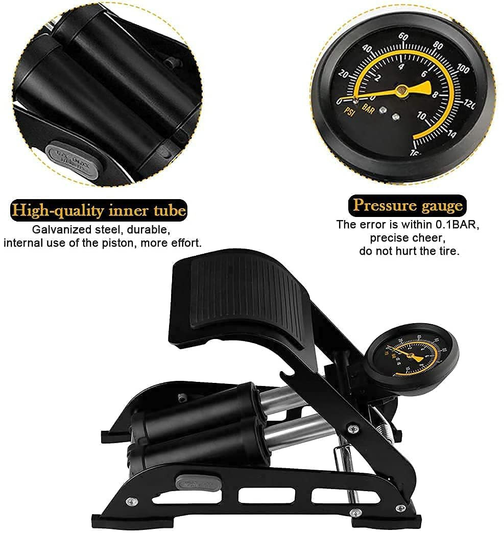 Dual Aluminum Cylinder Foot Pump with Pressure Gauge for Bikes Cars