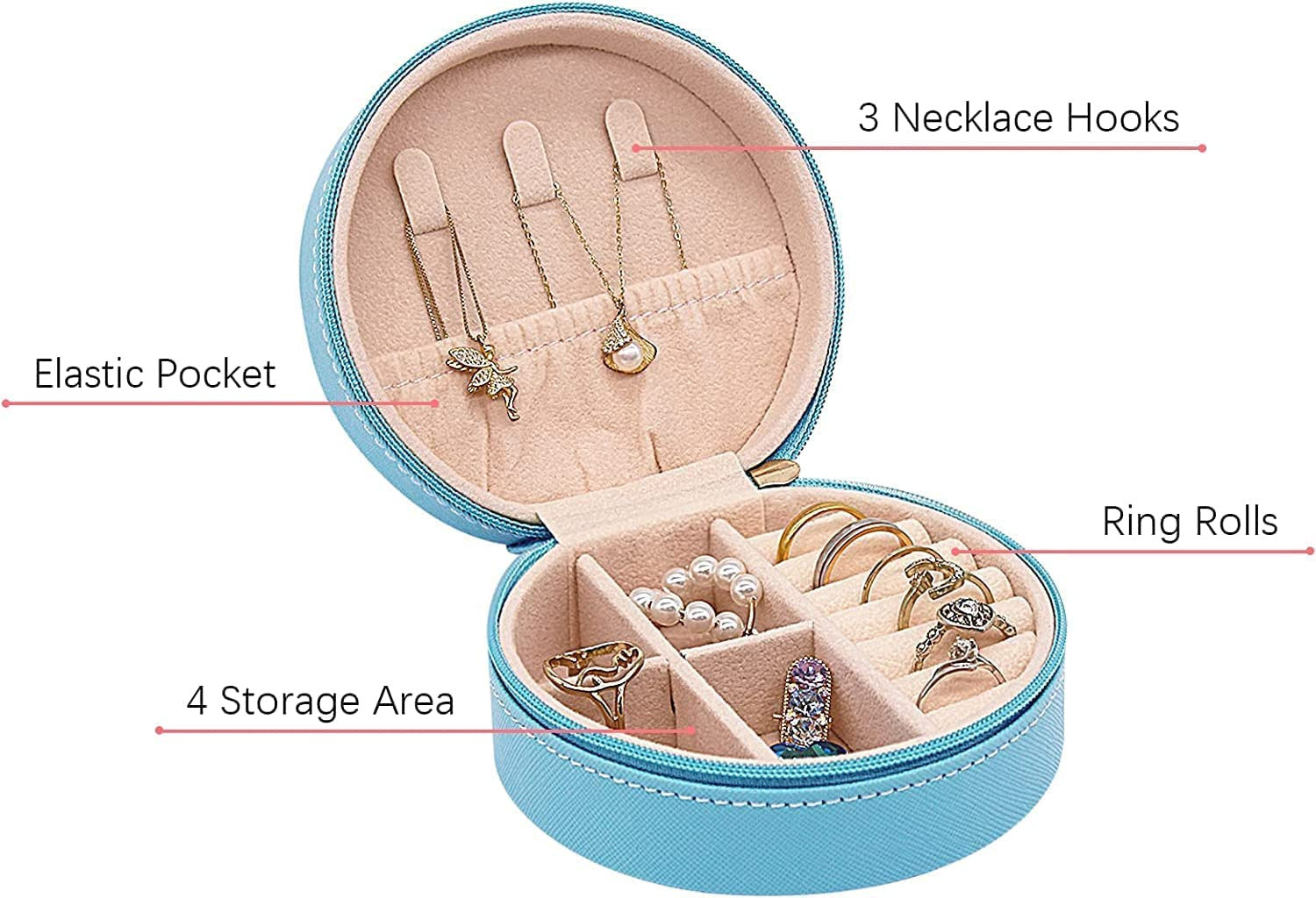 Round Mini PU Leather Jewelry Organizer Box for Travel and Storage