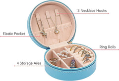 Round Mini PU Leather Jewelry Organizer Box for Travel and Storage