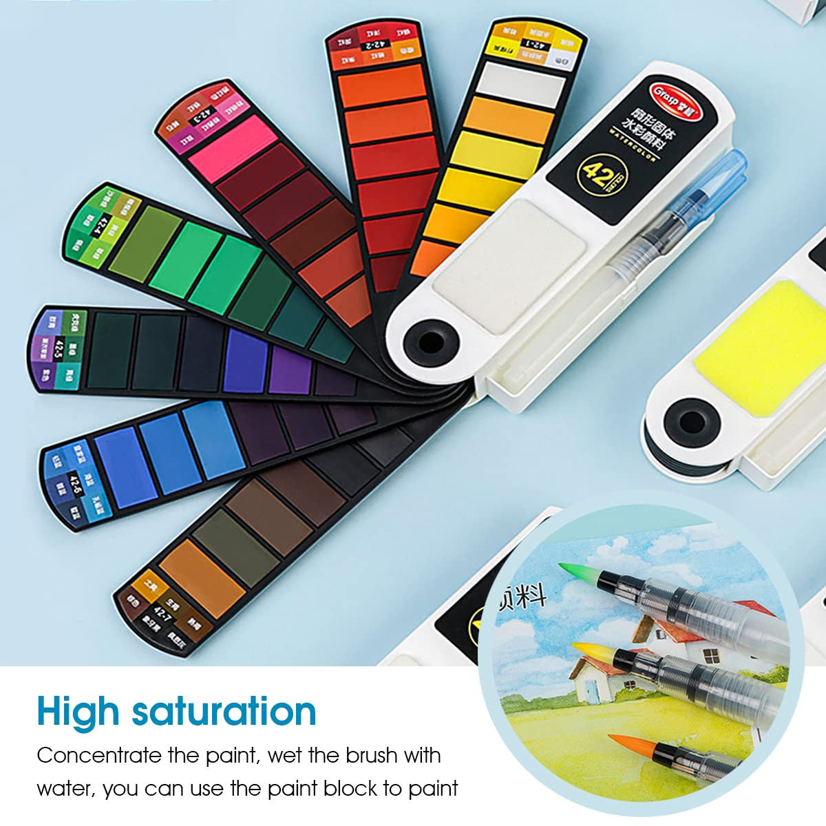 42-Piece Foldable Watercolor Paint Set with Water Brush Pens