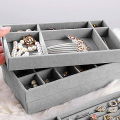 4-Pack Velvet Jewelry Trays - Grey Drawer Organizer Set