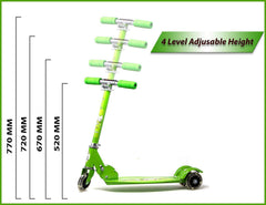 Kids Green Foldable 3-Wheel Scooter with Lights, Brake & Bell