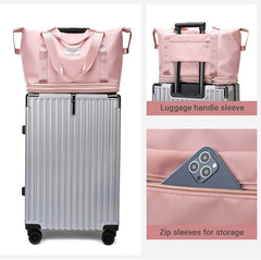 Large Expandable Pink Travel Duffel Bag with Wet Dry Pockets