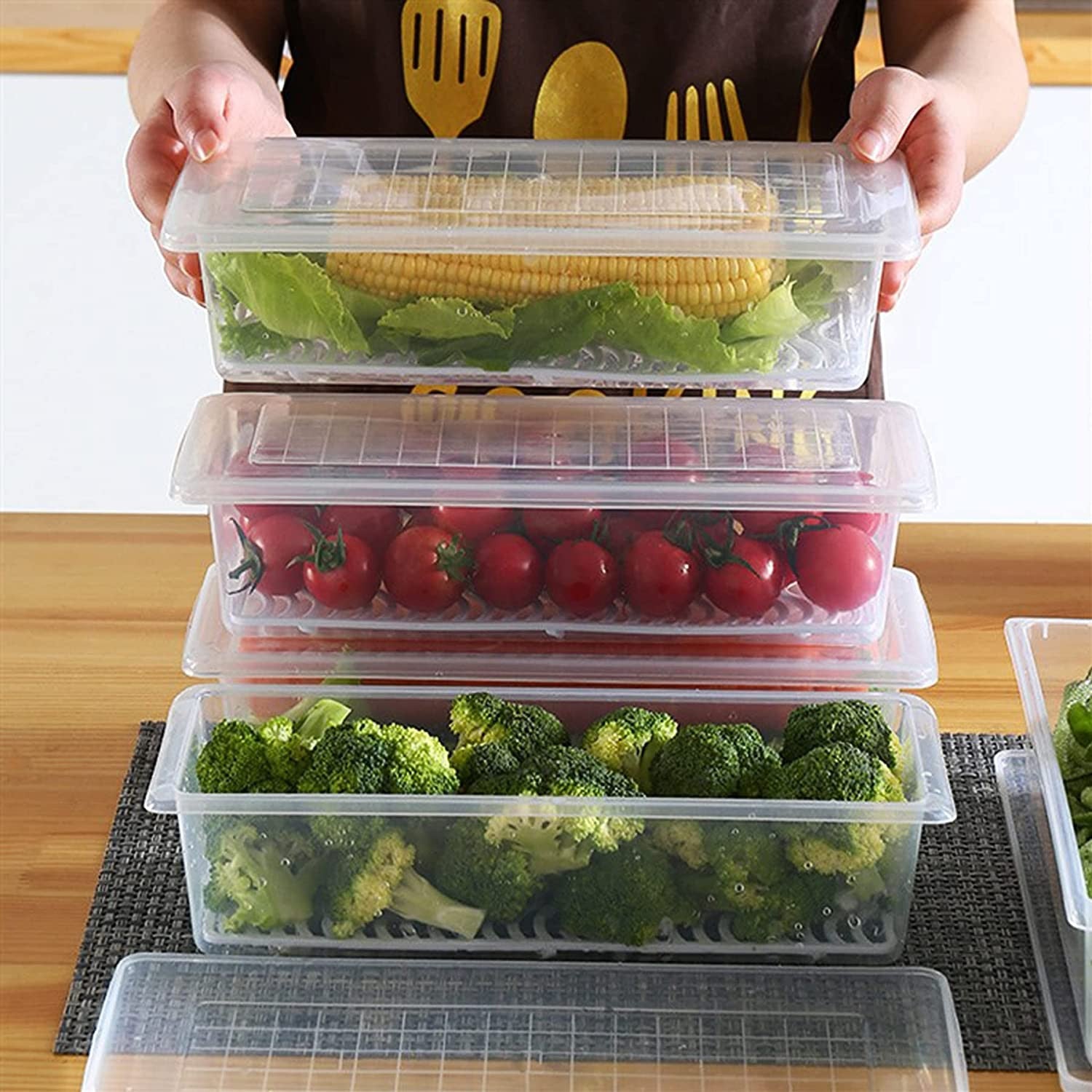 Transparent Fish and Vegetable Storage Container with Drain Plate and Lid - 1 Pc