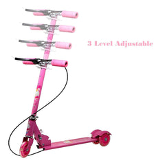 Kids Pink 3-Wheel Foldable Scooter with Brake, Bell & LED