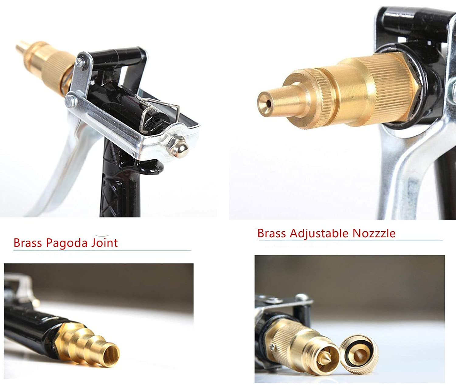 Brass High Pressure Water Spray Gun with Adjustable Nozzle and Metal Trigger