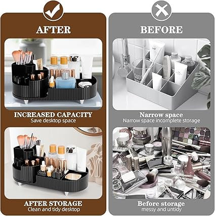 360° Rotating Makeup Organizer with Brush Holder