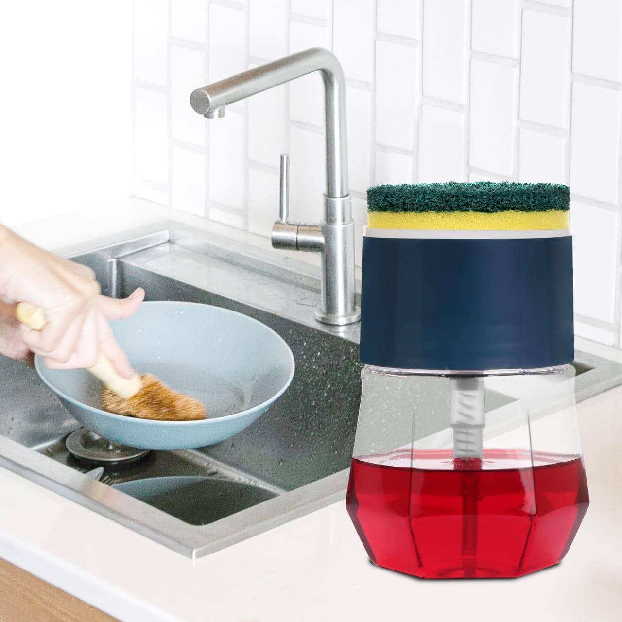 2-in-1 Round Soap Pump Dispenser with Sponge Holder for Kitchen