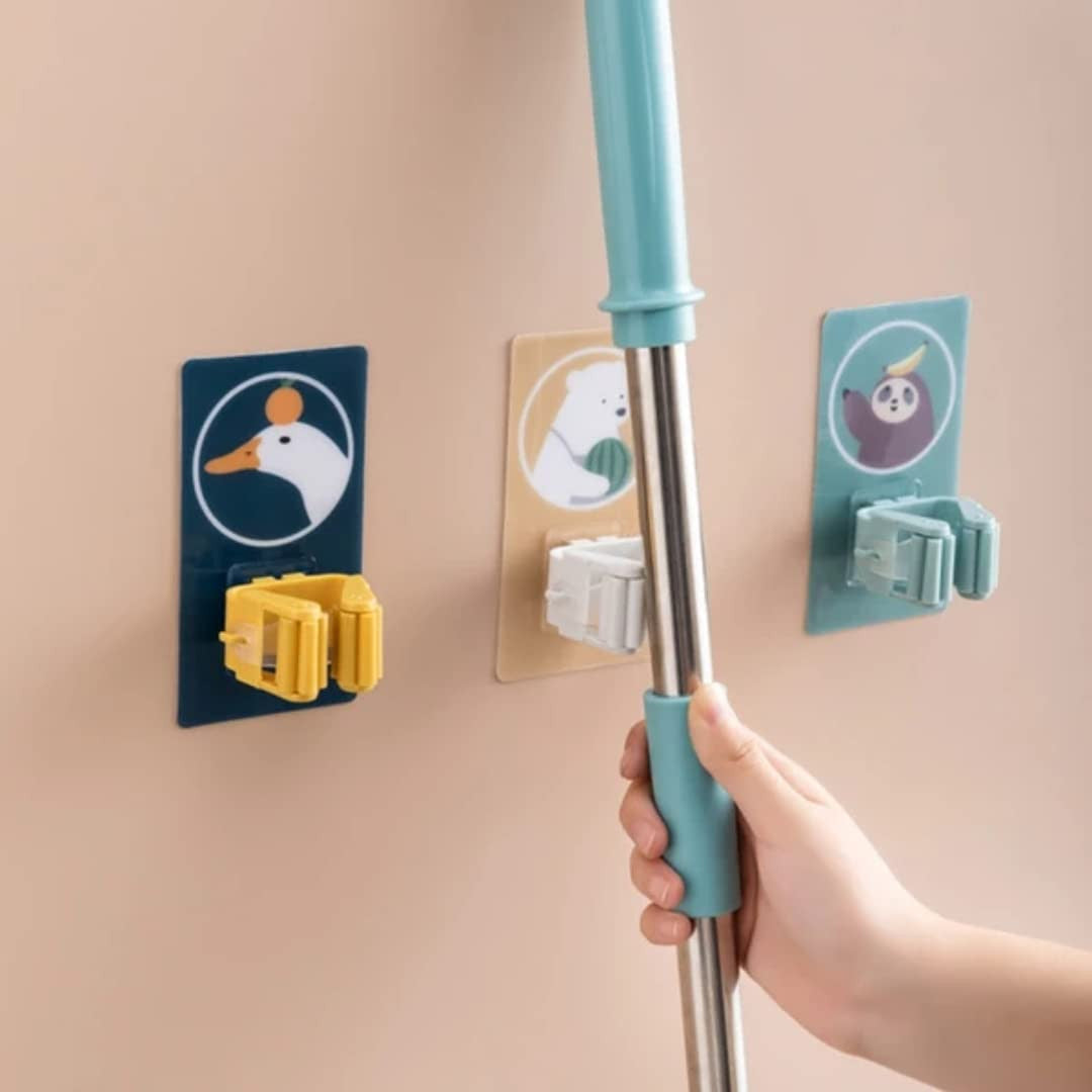 Cartoon Broom & Mop Holder Sticker - 1 Pc