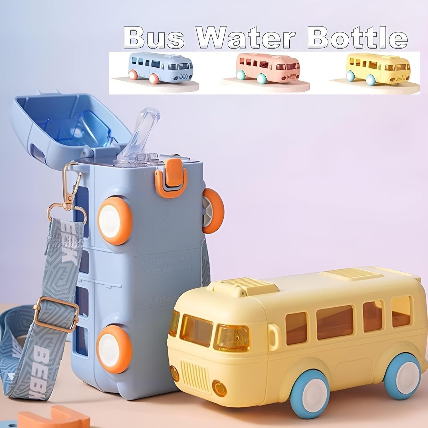 Bus Water Bottle with Straw, 500ml Car Water Cup