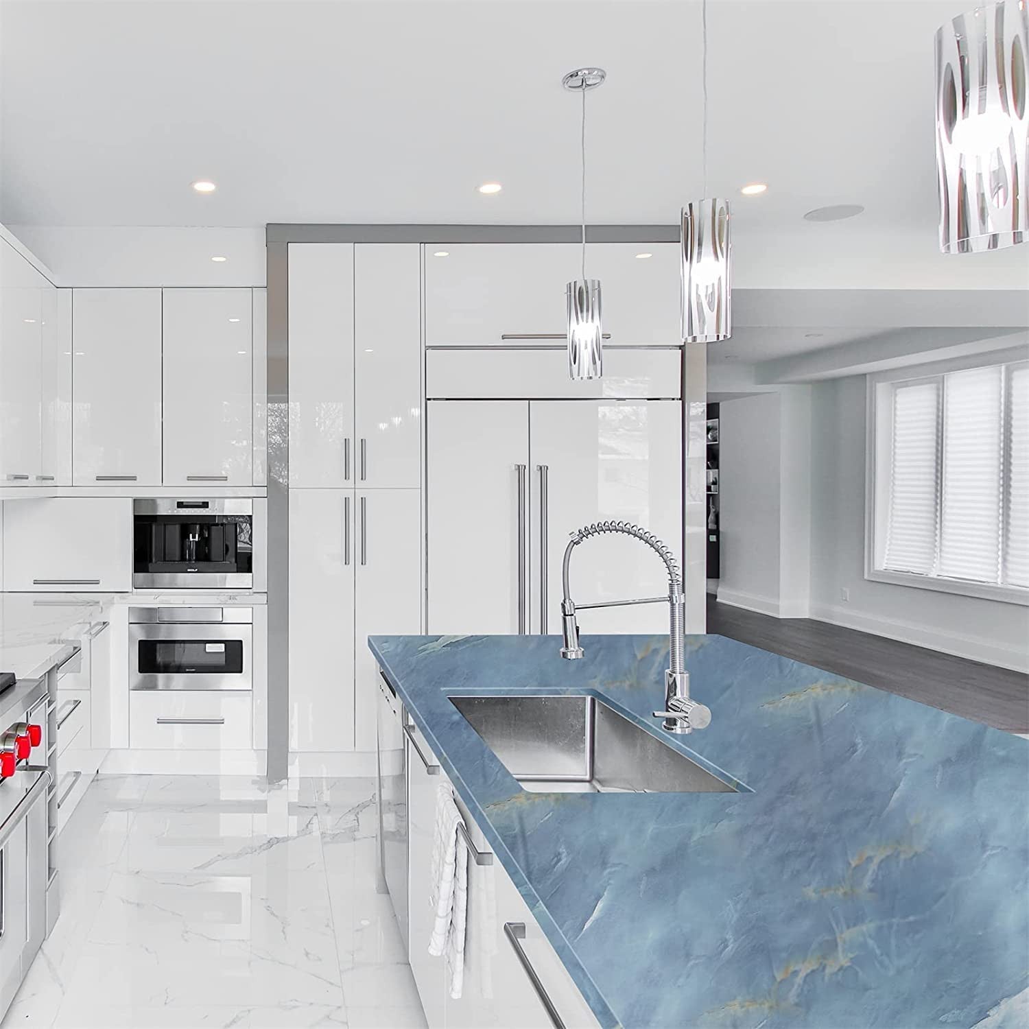 Blue Marble Foil Sticker Wallpaper 60x200cm for Kitchen & Bathroom