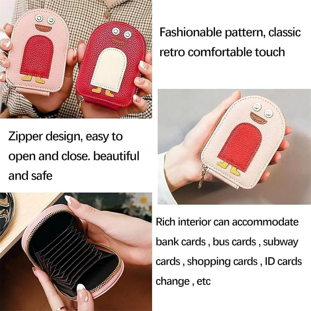 Leather Penguin Card Holder - Slim Mini Wallet for Cards