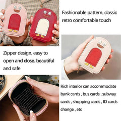 Leather Penguin Card Holder - Slim Mini Wallet for Cards