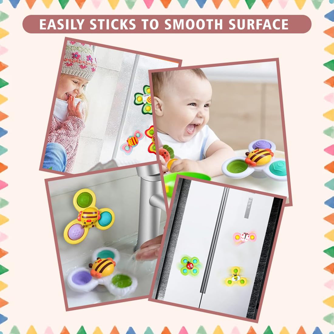 3-Pack Suction Cup Spinner Toy for Baby Bath & Play
