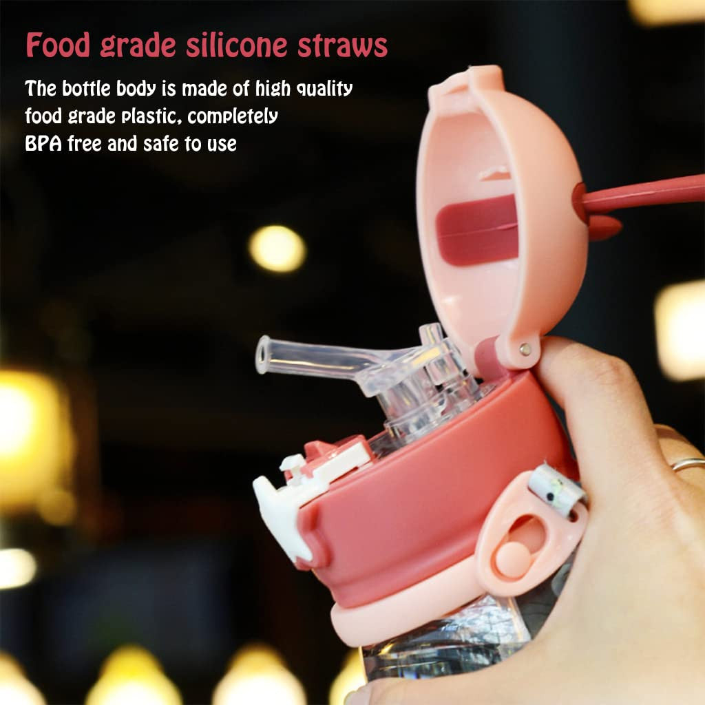 Cute Cartoon Animal Water Bottle with Straw for Kids & Travel