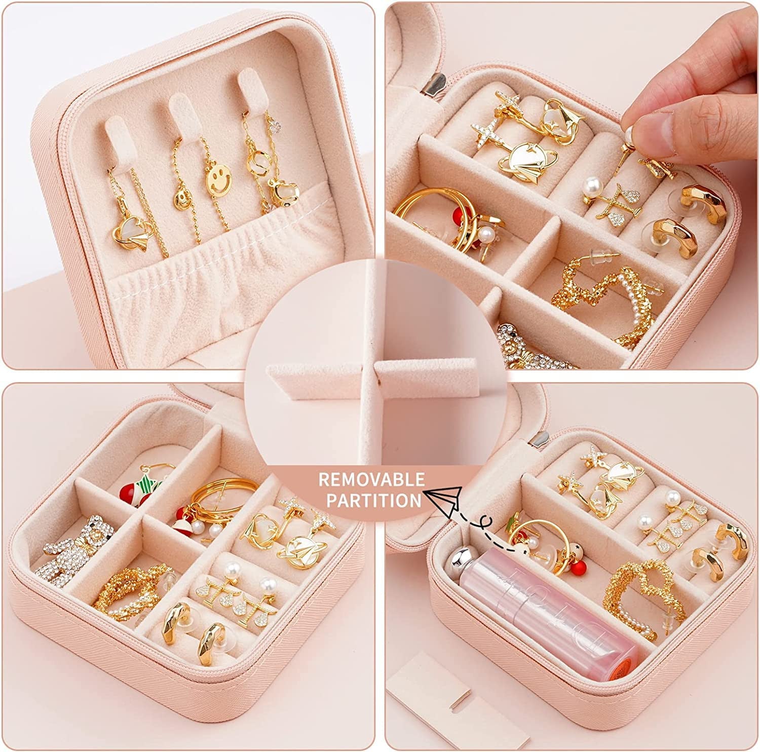 Portable Mini Jewelry Organizer Box with Necklace Hooks & Compartments