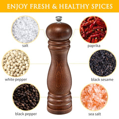 8-Inch Wooden Salt & Pepper Grinder Set with Adjustable Coarse Fineness
