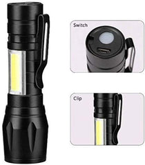 2-in-1 Mini Rechargeable LED Torch with Adjustable Focus for Outdoor & Emergency