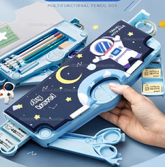 Space Theme Magnetic Pencil Box with Compass and Pop-Up Design for Kids