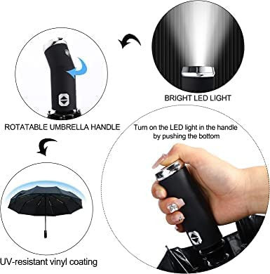 3-Fold Auto Open LED Travel Umbrella with Light, Large Size