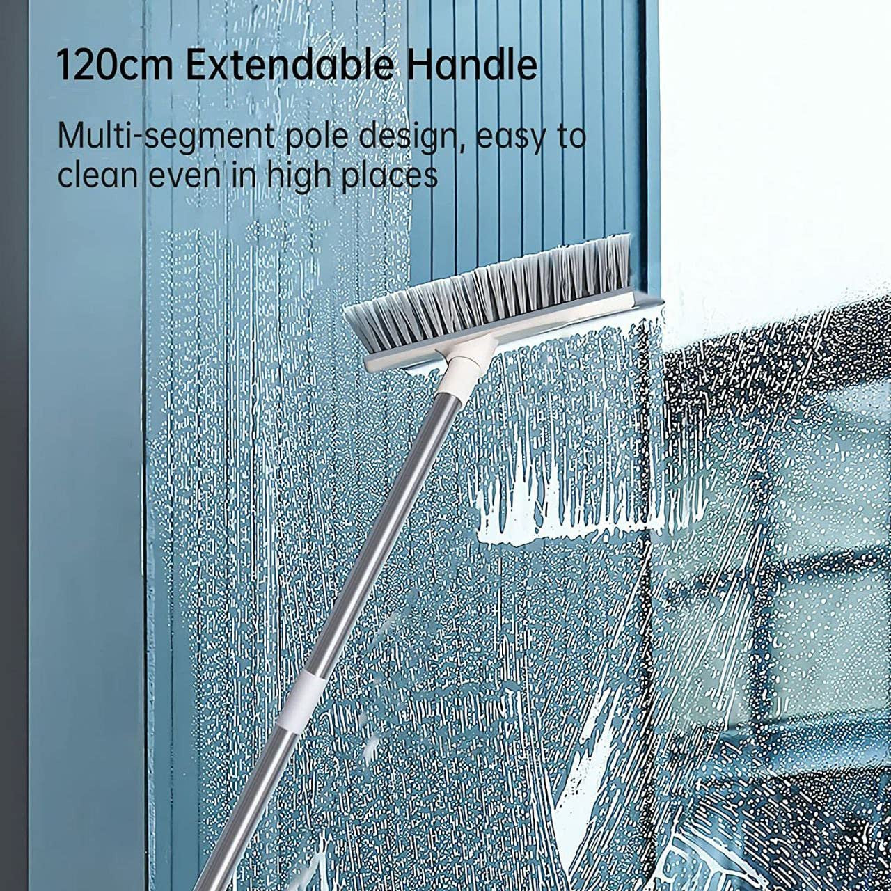 White 2-in-1 Bathroom & Floor Cleaning Brush with Wiper and Long Handle