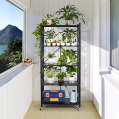 Rustic Brown 5-Layer Foldable Kitchen & Storage Rack on Wheels