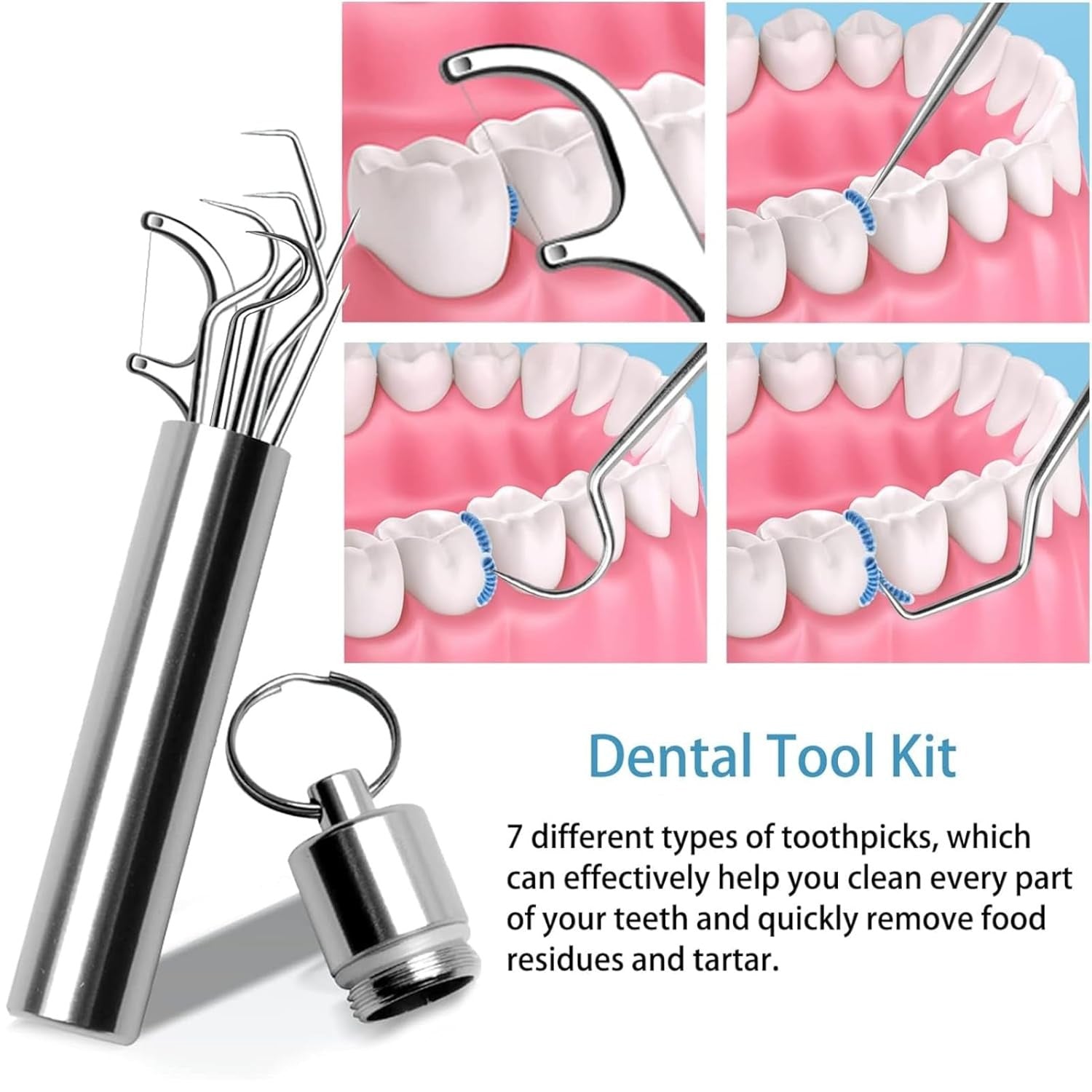 7-Piece Stainless Steel Dental Cleaning & Toothpick Pocket Kit