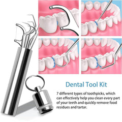 7-Piece Stainless Steel Dental Cleaning & Toothpick Pocket Kit