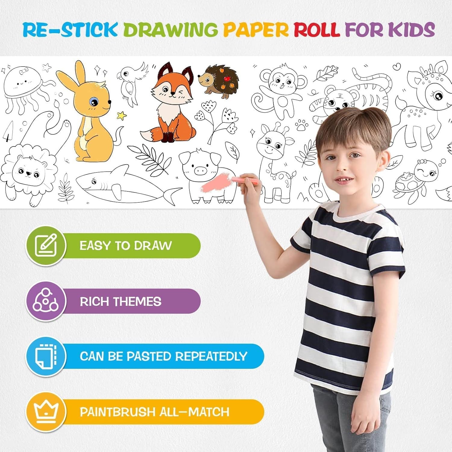 Drawing Roll with Sheets, Color Filling Stickers & Poster for DIY Art
